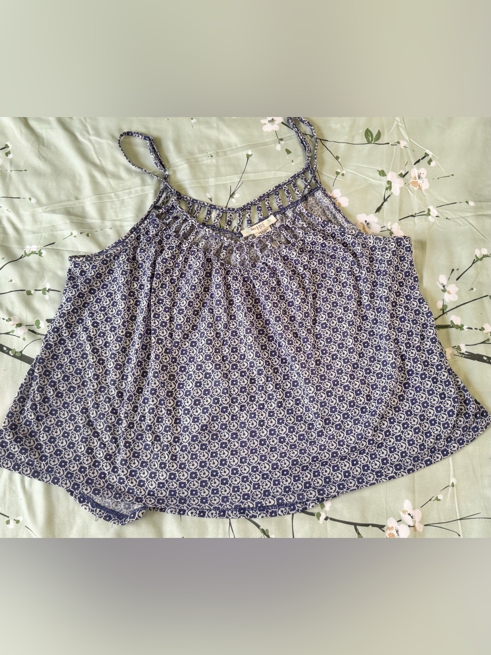 Love Blue Patterned Camisole Tank with Lace Yoke